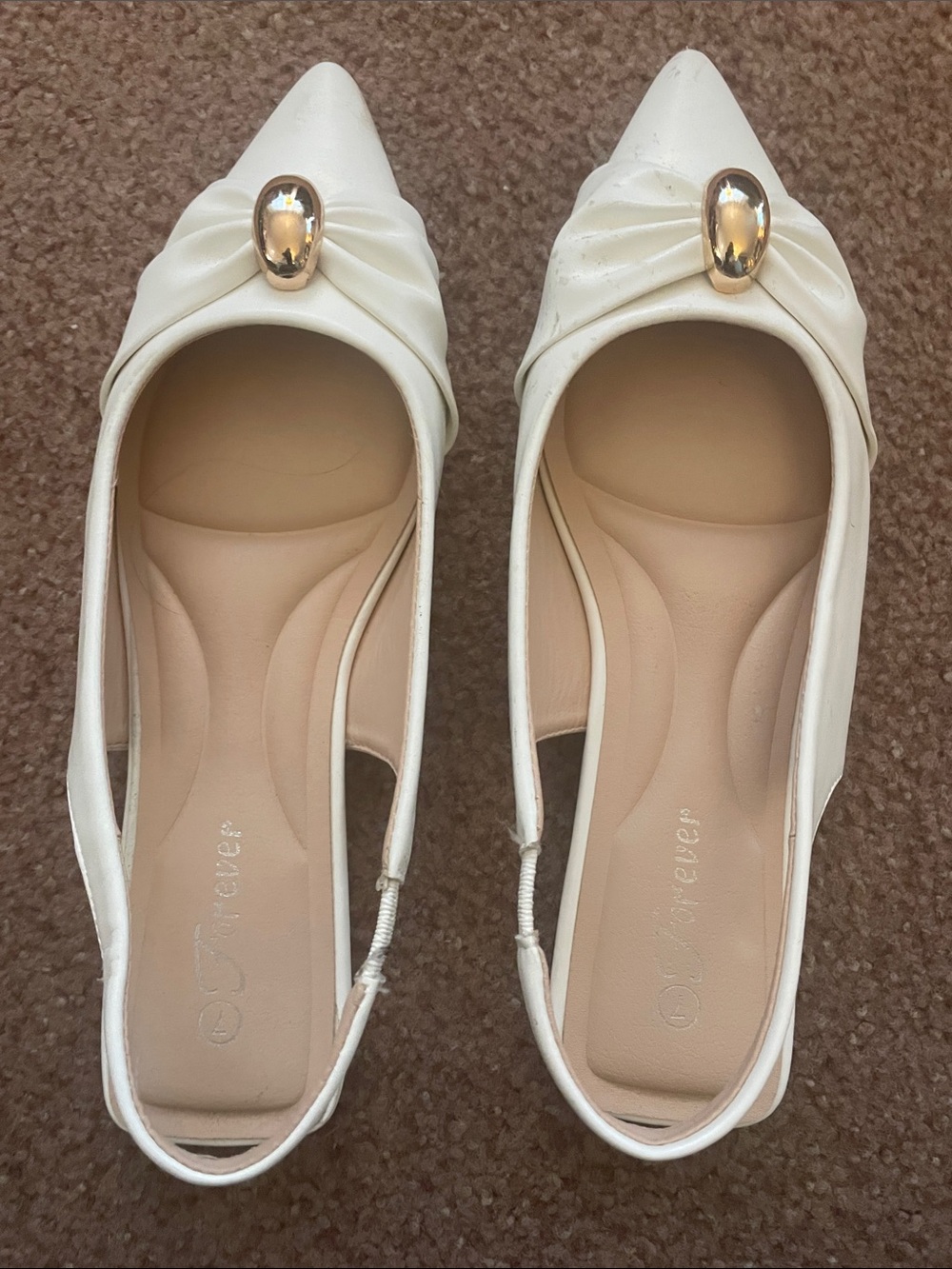 Forever 21 White Pointed Slingback Flats with Gold Oval Accent